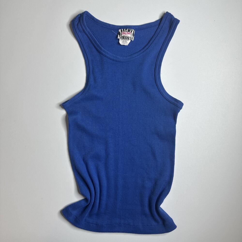 VTG Savage Sport Blue Ribbed Racerback Athletic Tank Top Large USA Made 90's - Picture 3 of 8